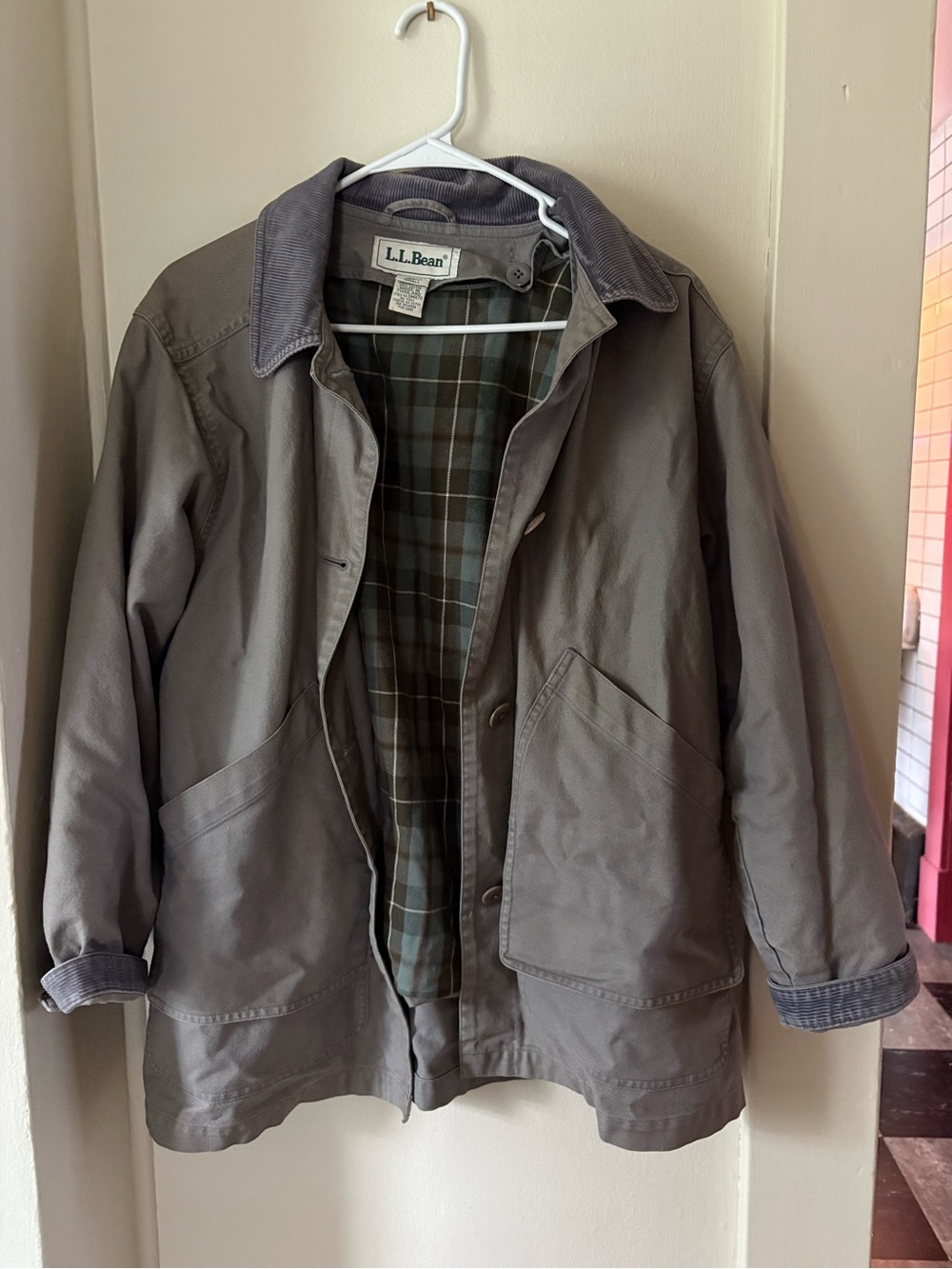 L.L. Bean lined Gray Field Chore Jacket with Corduroy Collar